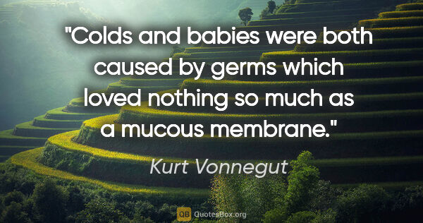 Kurt Vonnegut quote: "Colds and babies were both caused by germs which loved nothing..."