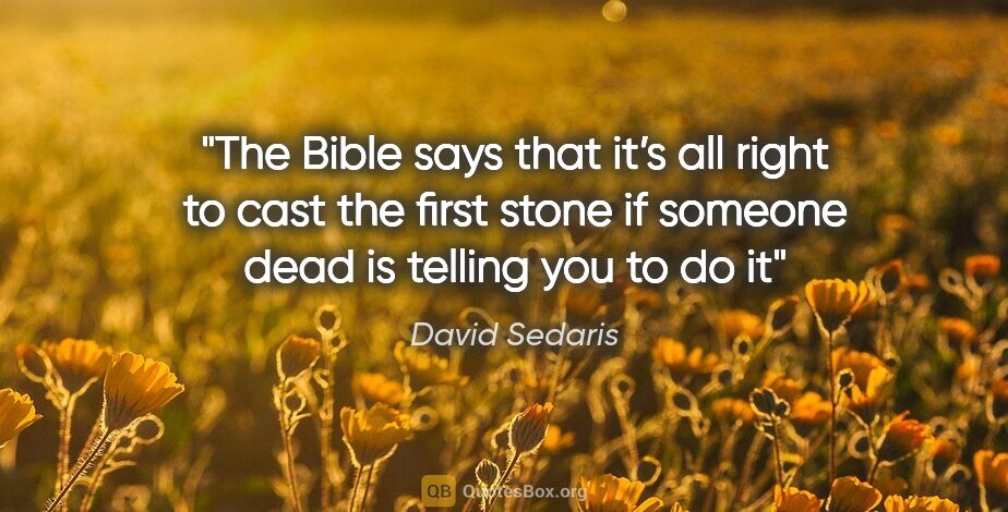 David Sedaris quote: "The Bible says that it’s all right to cast the first stone if..."