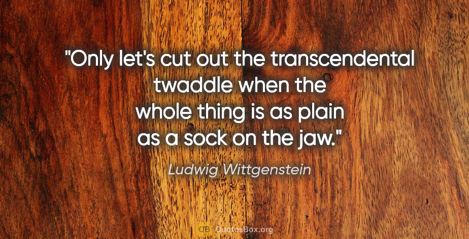Ludwig Wittgenstein quote: "Only let's cut out the transcendental twaddle when the whole..."