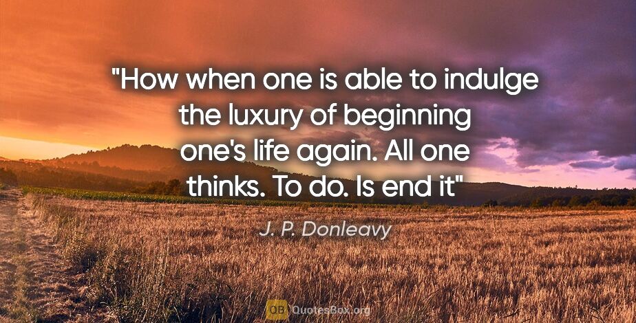 J. P. Donleavy quote: "How when one is able to indulge the luxury of beginning one's..."