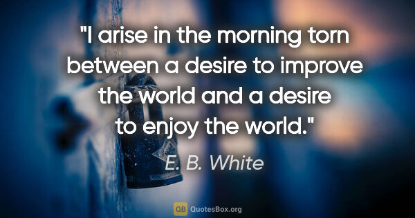 E. B. White quote: "I arise in the morning torn between a desire to improve the..."