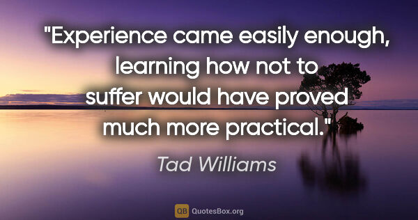 Tad Williams quote: "Experience came easily enough, learning how not to suffer..."