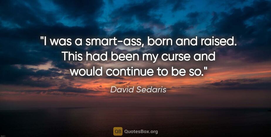 David Sedaris quote: "I was a smart-ass, born and raised. This had been my curse and..."