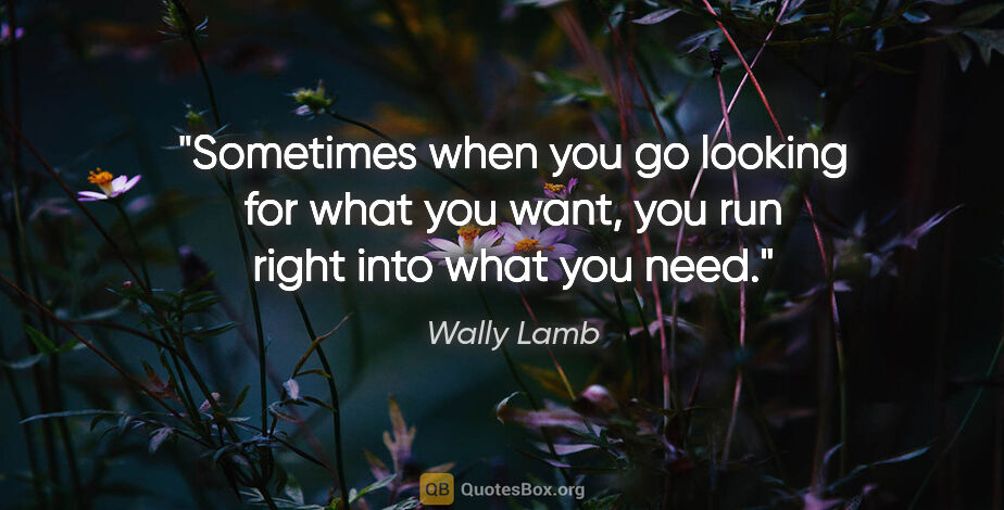 Wally Lamb quote: "Sometimes when you go looking for what you want, you run right..."