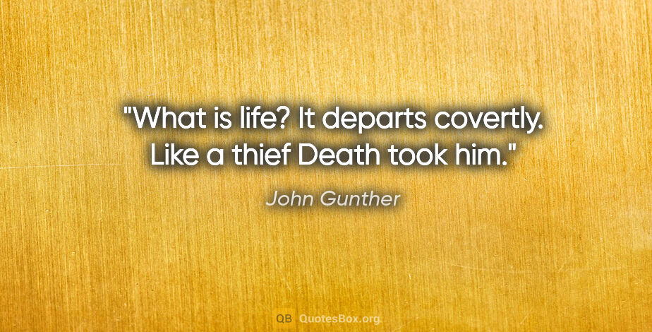John Gunther quote: "What is life? It departs covertly. Like a thief Death took him."