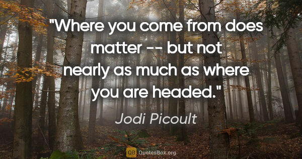 Jodi Picoult quote: "Where you come from does matter -- but not nearly as much as..."