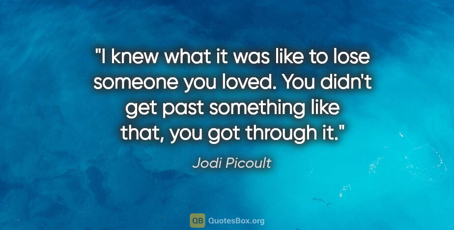 Jodi Picoult quote: "I knew what it was like to lose someone you loved. You didn't..."