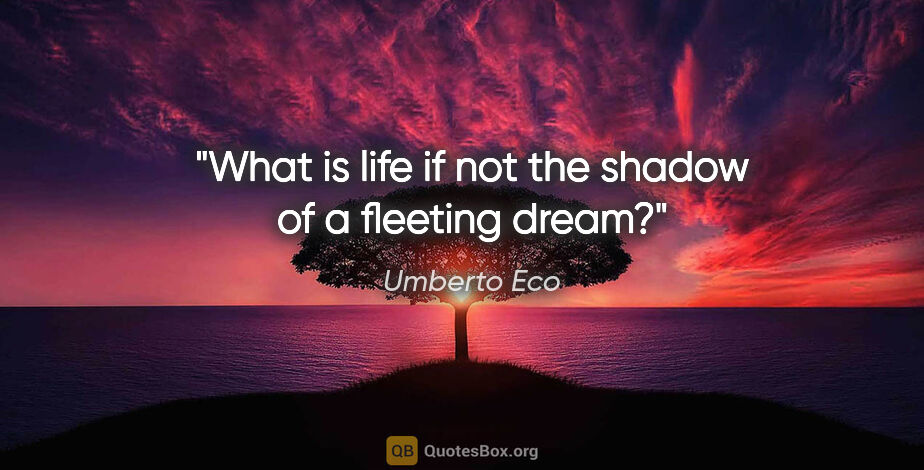 Umberto Eco quote: "What is life if not the shadow of a fleeting dream?"