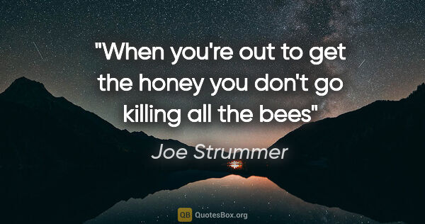 Joe Strummer quote: "When you're out to get the honey you don't go killing all the..."