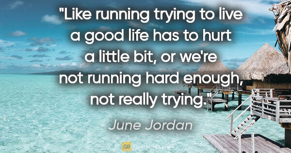 June Jordan quote: "Like running trying to live a good life has to hurt a little..."
