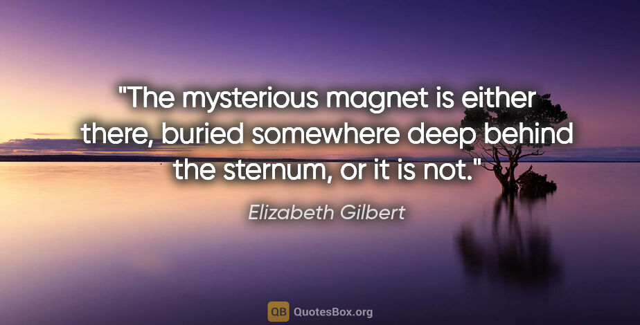 Elizabeth Gilbert quote: "The mysterious magnet is either there, buried somewhere deep..."
