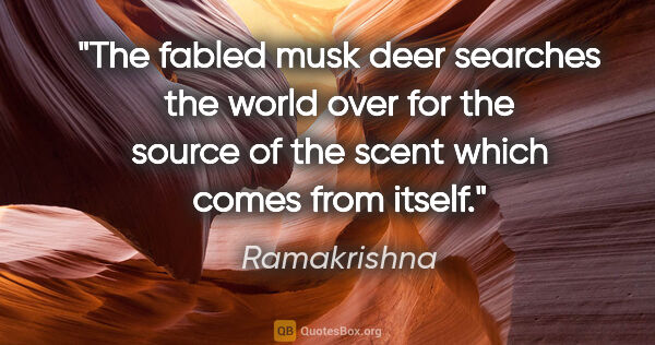 Ramakrishna quote: "The fabled musk deer searches the world over for the source of..."