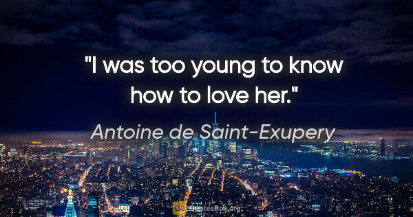 Antoine de Saint-Exupery quote: "I was too young to know how to love her."