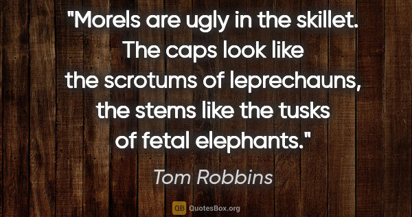 Tom Robbins quote: "Morels are ugly in the skillet. The caps look like the..."
