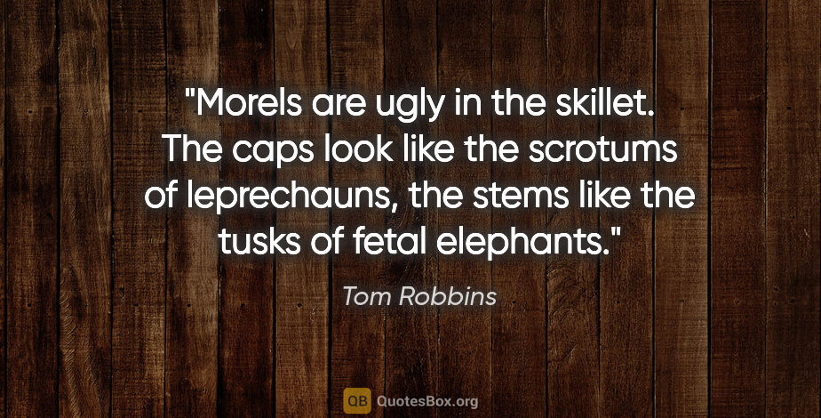 Tom Robbins quote: "Morels are ugly in the skillet. The caps look like the..."
