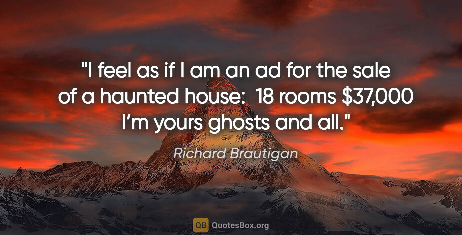 Richard Brautigan quote: "I feel as if I am an ad
for the sale of a haunted house: 

18..."