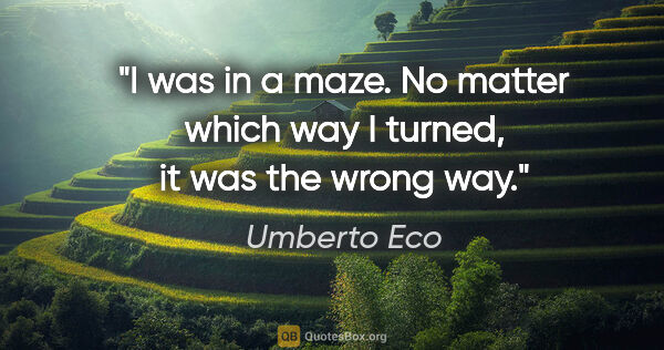 Umberto Eco quote: "I was in a maze. No matter which way I turned, it was the..."