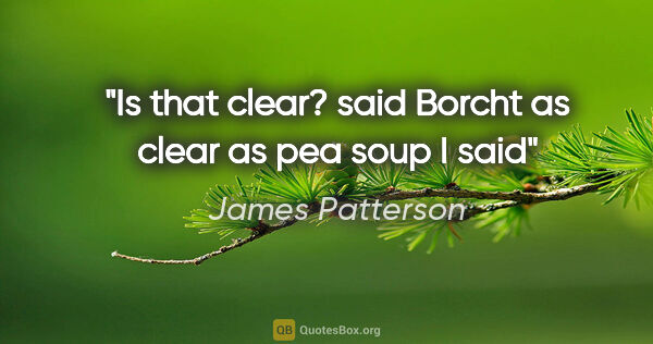 James Patterson quote: "Is that clear?" said Borcht "as clear as pea soup" I said"