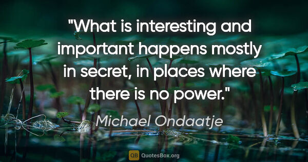 Michael Ondaatje quote: "What is interesting and important happens mostly in secret, in..."