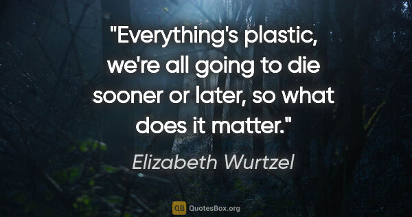 Elizabeth Wurtzel quote: "Everything's plastic, we're all going to die sooner or later,..."