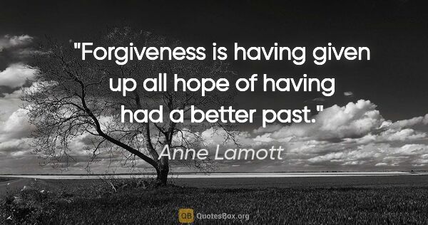 Anne Lamott quote: "Forgiveness is having given up all hope of having had a better..."