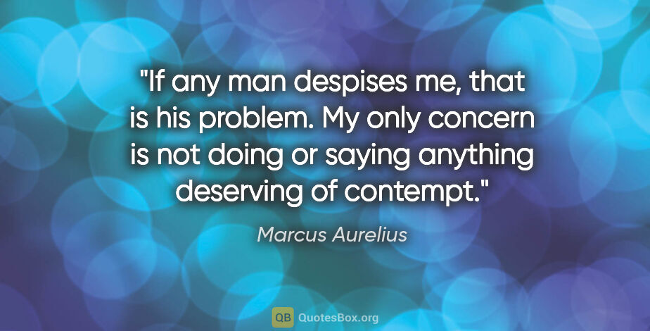 Marcus Aurelius quote: "If any man despises me, that is his problem. My only concern..."