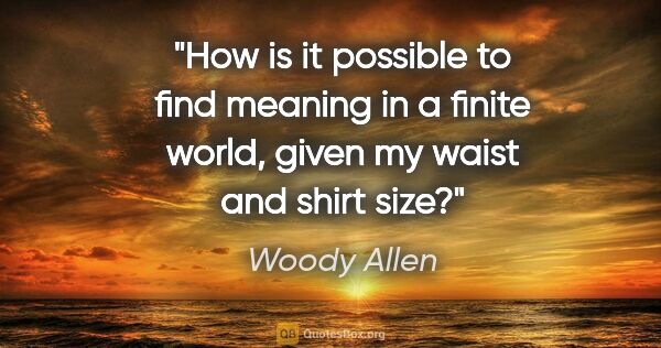 Woody Allen quote: "How is it possible to find meaning in a finite world, given my..."