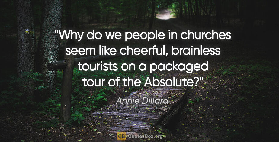 Annie Dillard quote: "Why do we people in churches seem like cheerful, brainless..."