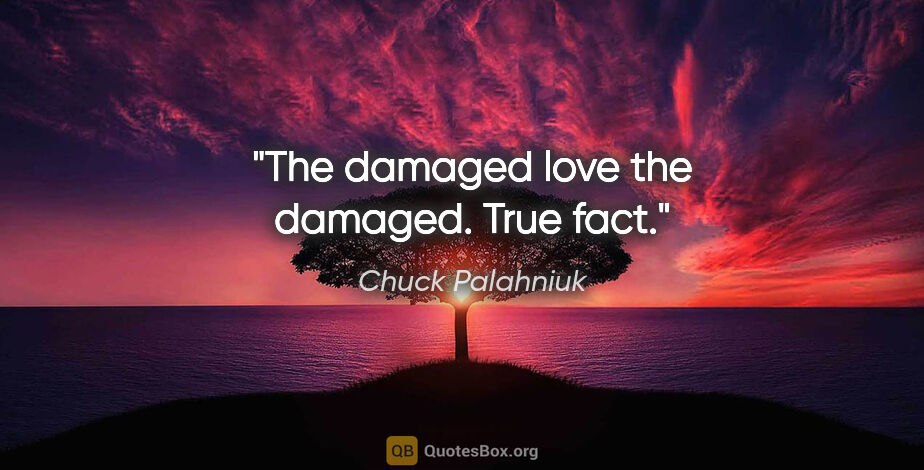 Chuck Palahniuk quote: "The damaged love the damaged. True fact."