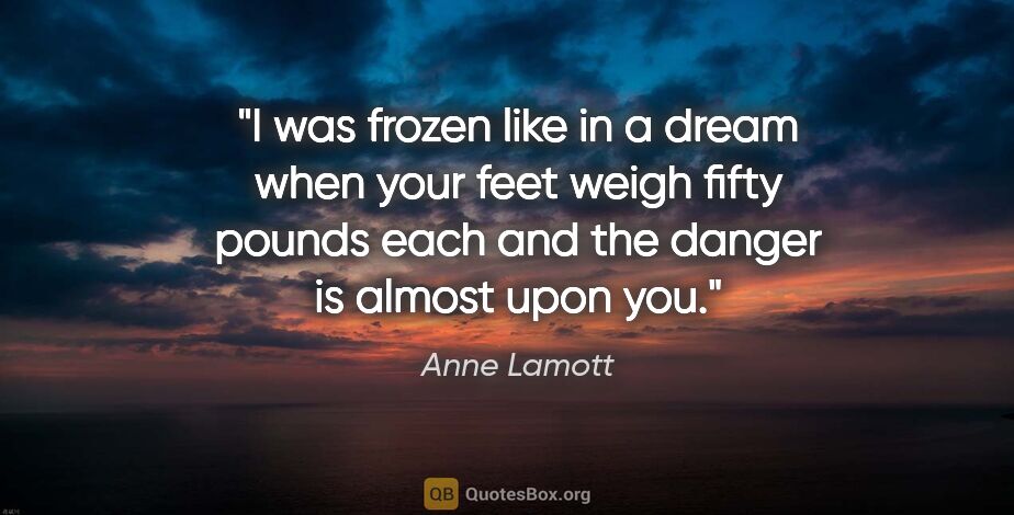 Anne Lamott quote: "I was frozen like in a dream when your feet weigh fifty pounds..."