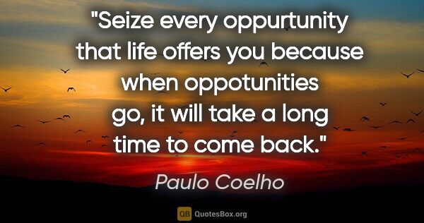 Paulo Coelho quote: "Seize every oppurtunity that life offers you because when..."