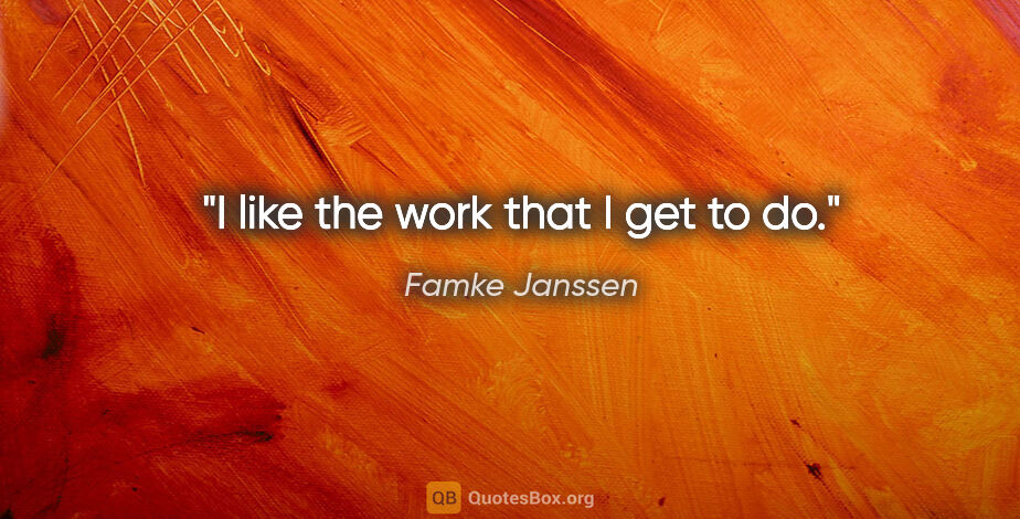 Famke Janssen quote: "I like the work that I get to do."