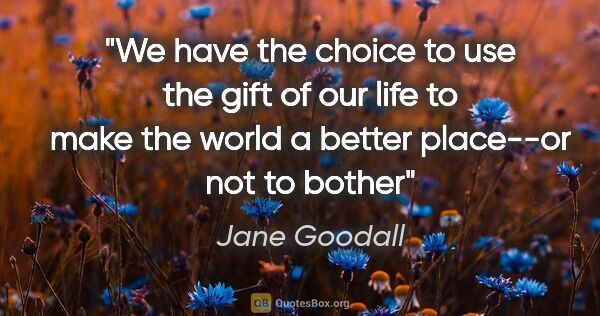 Jane Goodall quote: "We have the choice to use the gift of our life to make the..."