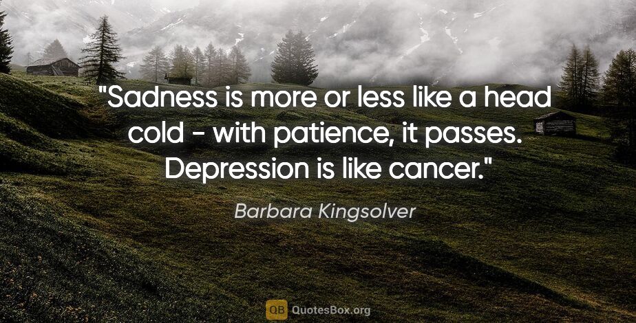 Barbara Kingsolver quote: "Sadness is more or less like a head cold - with patience, it..."