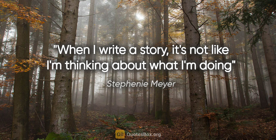 Stephenie Meyer quote: "When I write a story, it's not like I'm thinking about what..."