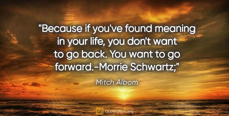 Mitch Albom quote: "Because if you've found meaning in your life, you don't want..."