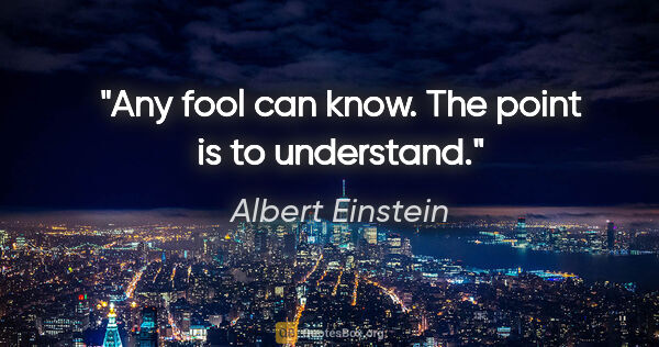 Albert Einstein quote: "Any fool can know. The point is to understand."