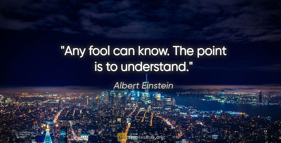 Albert Einstein quote: "Any fool can know. The point is to understand."