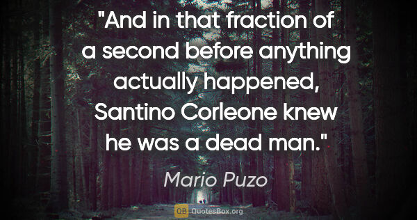 Mario Puzo quote: "And in that fraction of a second before anything actually..."