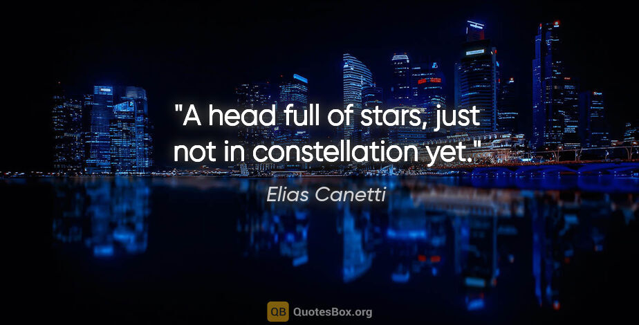 Elias Canetti quote: "A head full of stars, just not in constellation yet."