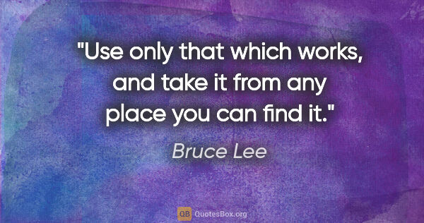 Bruce Lee quote: "Use only that which works, and take it from any place you can..."