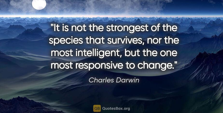 Charles Darwin quote: "It is not the strongest of the species that survives, nor the..."