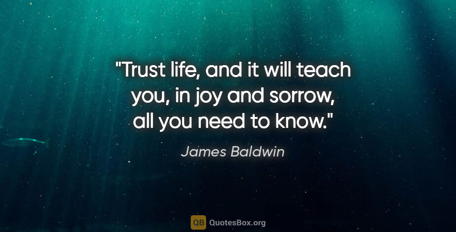 James Baldwin quote: "Trust life, and it will teach you, in joy and sorrow, all you..."