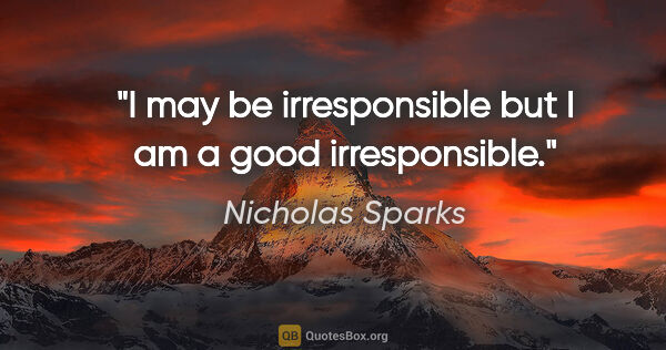 Nicholas Sparks quote: "I may be irresponsible but I am a good irresponsible."
