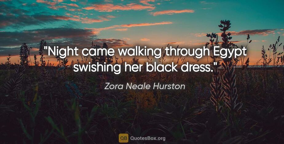 Zora Neale Hurston quote: "Night came walking through Egypt swishing her black dress."