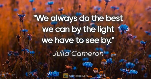 Julia Cameron quote: "We always do the best we can by the light we have to see by."