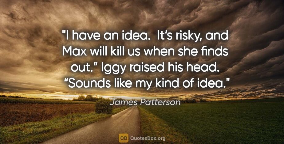 James Patterson quote: "I have an idea.  It’s risky, and Max will kill us when she..."