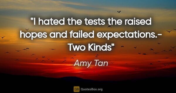 Amy Tan quote: "I hated the tests the raised hopes and failed expectations."-..."