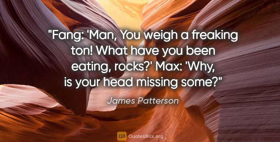 James Patterson quote: "Fang: 'Man, You weigh a freaking ton! What have you been..."