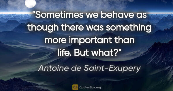 Antoine de Saint-Exupery quote: "Sometimes we behave as though there was something more..."